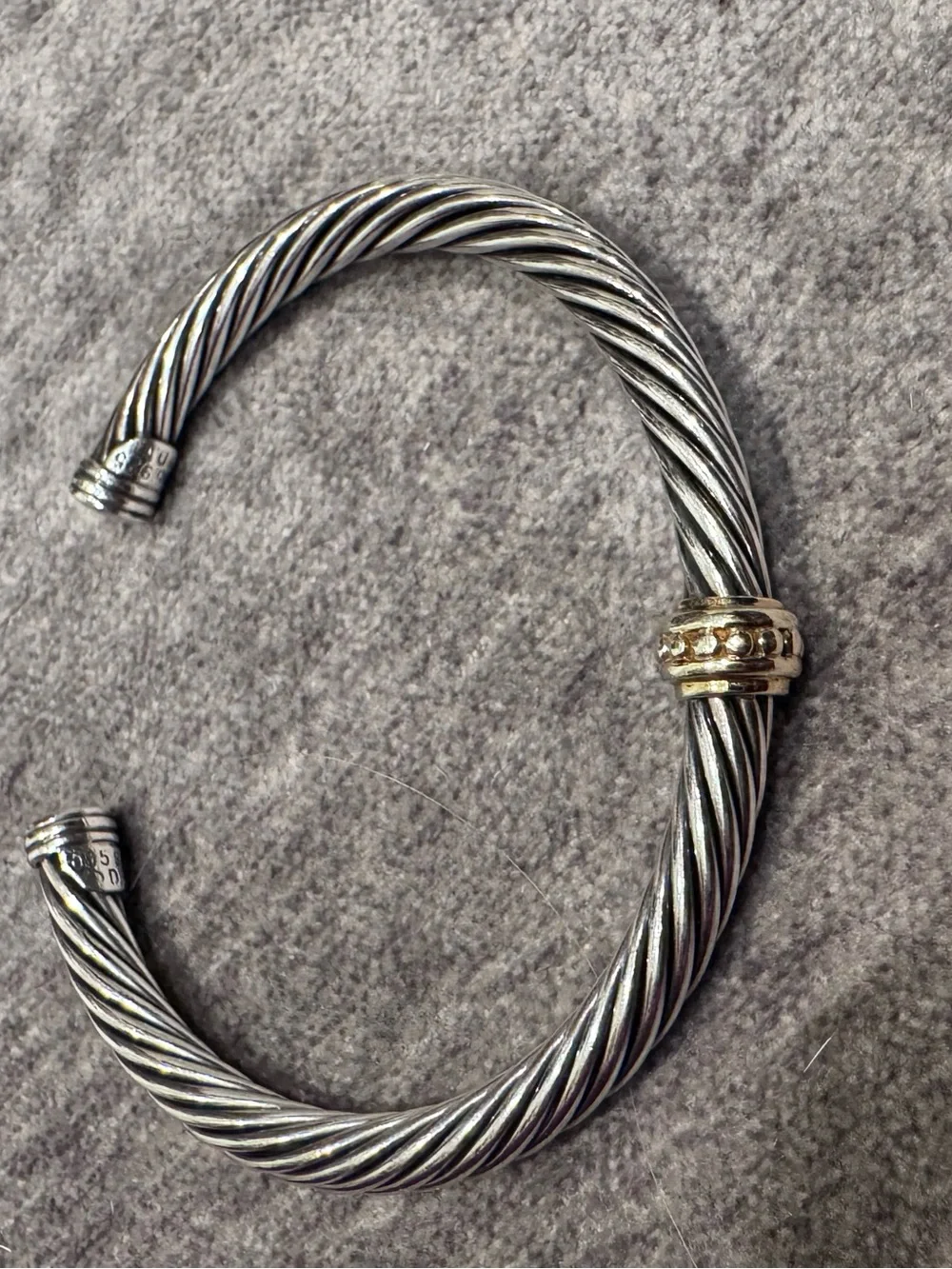 David Yurman Silver Twisted Cable Cuff with Gold Accent Bead